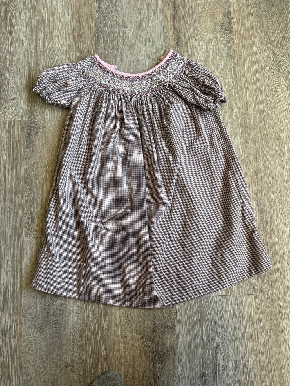 Smocked Pink and Brown Gingham Girls' Dress